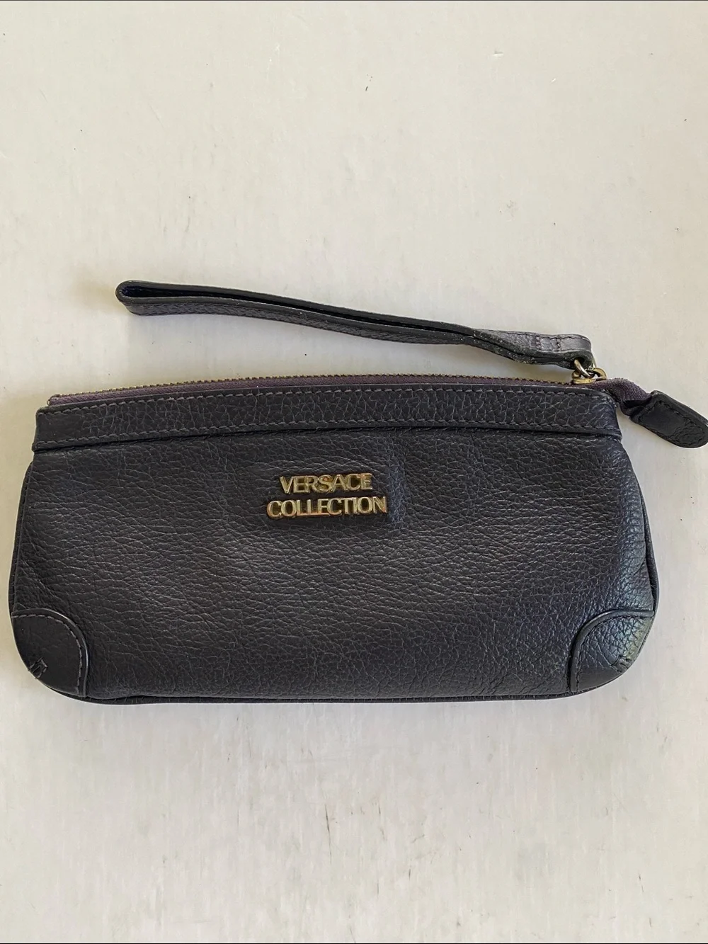 Versace Collection Dark Brown Leather Wristlet Clutch -Authentic Vintage